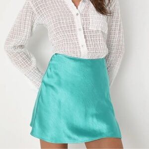 NWOT Lulu's Teal Satin Mini Skirt